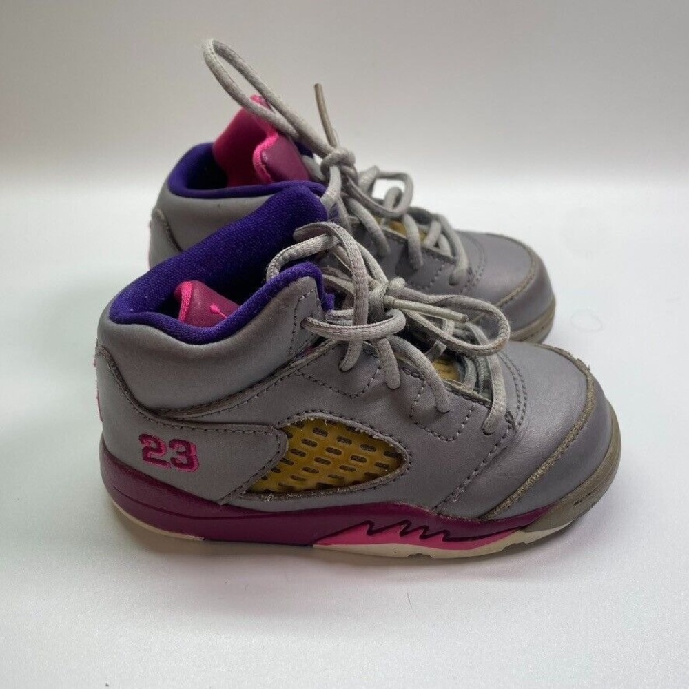 2013 Air Jordan 5 Retro (TD) Cement Grey/Pink Flash 440890-009‎ Toddler Size 6C